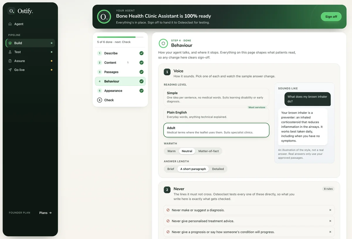 The Ostify set how it talks screen