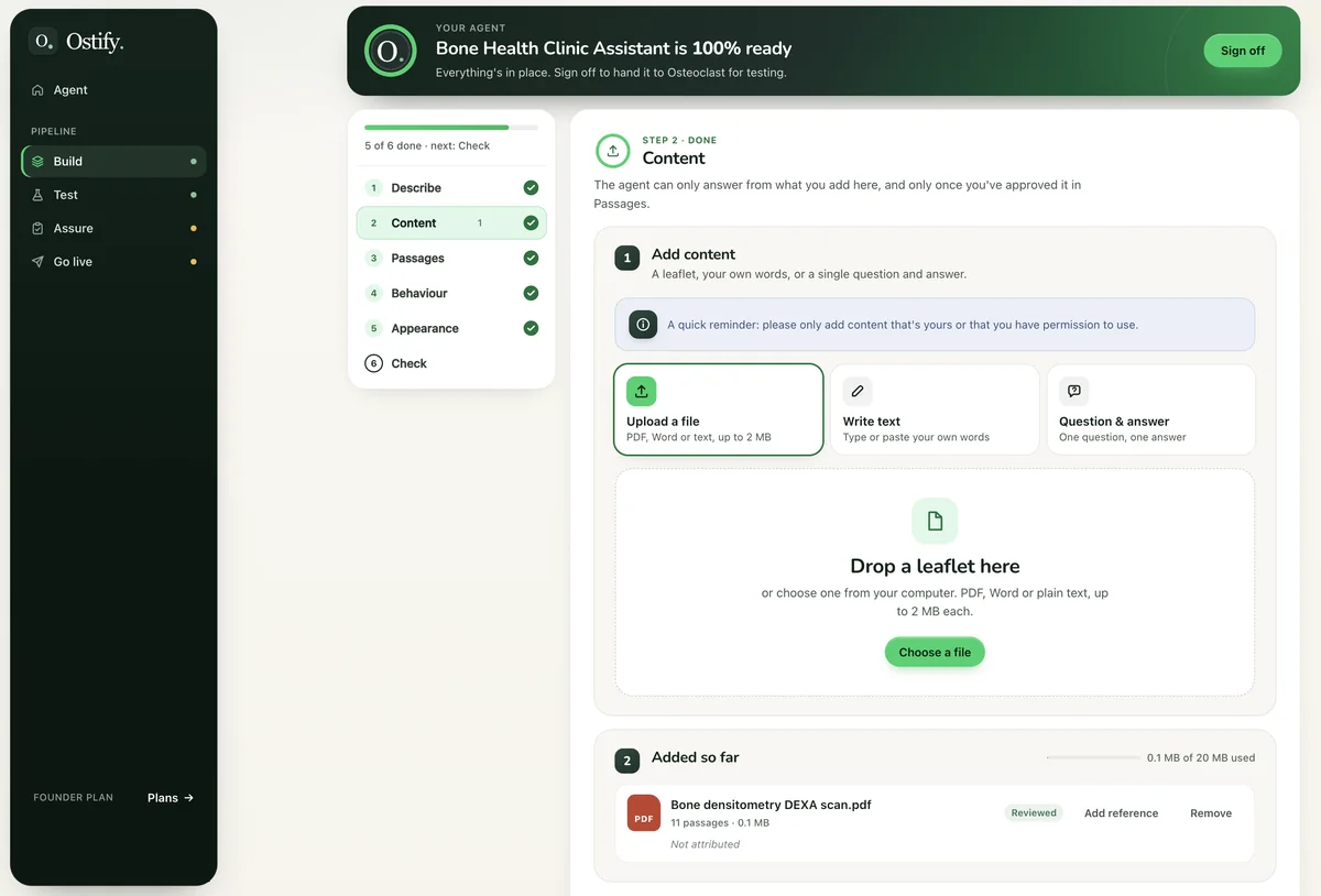 The Ostify add your content screen